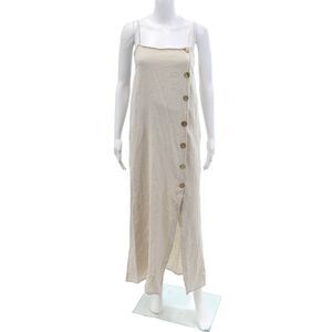 Blanco By Nature Womens Cotton Buttoned Sleeveless Midi Dress Beige Size L